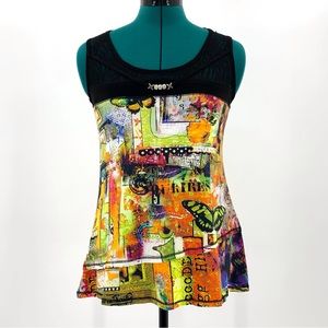 Zoe Black Lace and Colourful Printed Sleeveless Top, Small